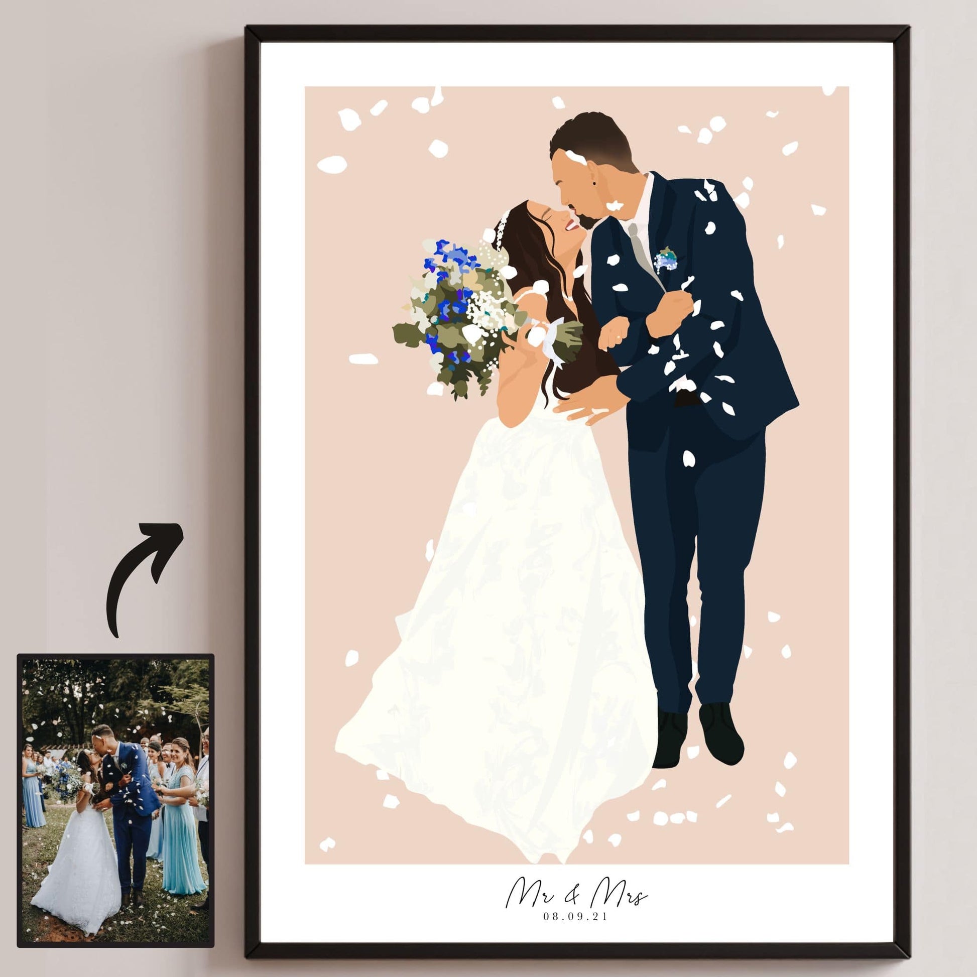 Custom photo illustration of wedding couple.