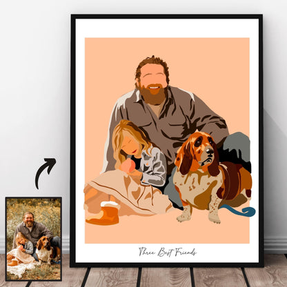 Custom photo illustration of family and dog.