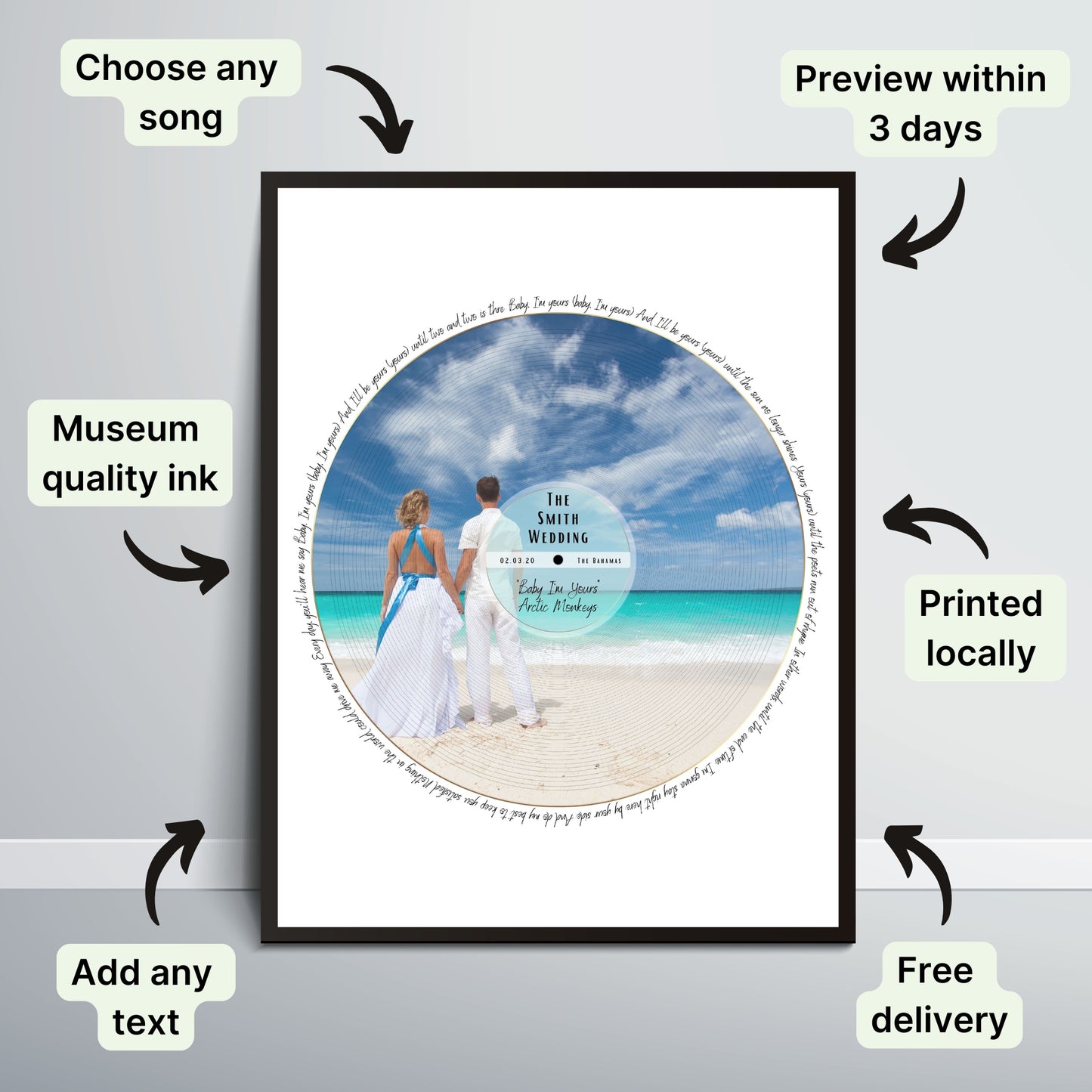 Framed wedding song art